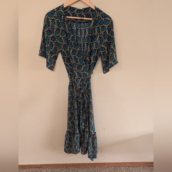 Silk & Salt Dresses & Skirts - Silk and Salt Womens XL Wrap Midi Dress Boho Geometric Print